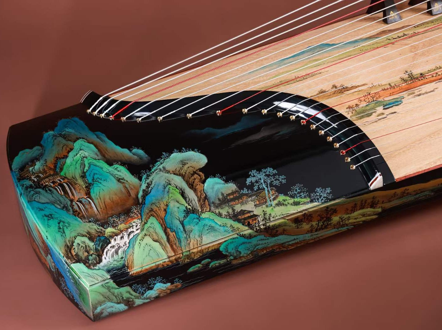 Changge Elite Carved-Out Natural Lacquer Guzheng "Landscape Scenery"